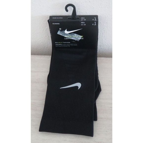 Nike Spark SK0050 010 Mens Sz 14-16 Black Dri-Fit Lightweight Crew Running Socks - Picture 1 of 3